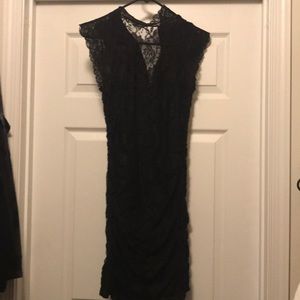 Short sleeve black lace dress